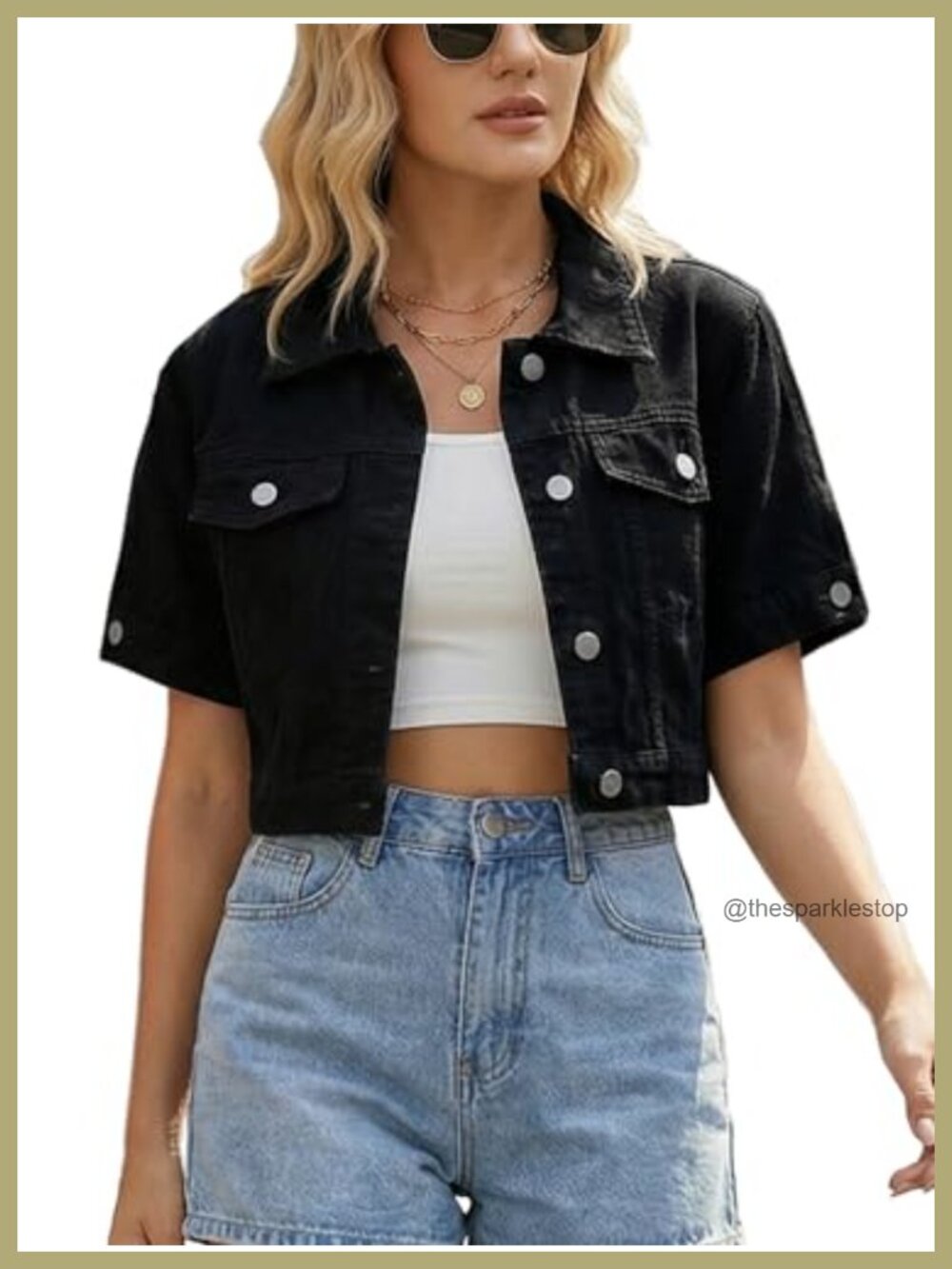 Women's Short Sleeve Denim Jacket Classic Button Down Crop